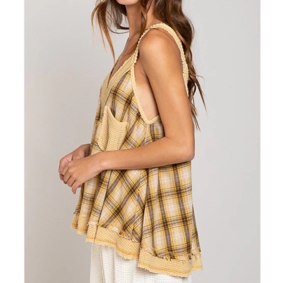 NWT POL Raylee Yellow Plaid Flannel Swing Tank Top - Picture 3 of 6